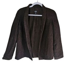 Eileen Fisher Silk & Linen Brown Crinkle Open Front Jacket